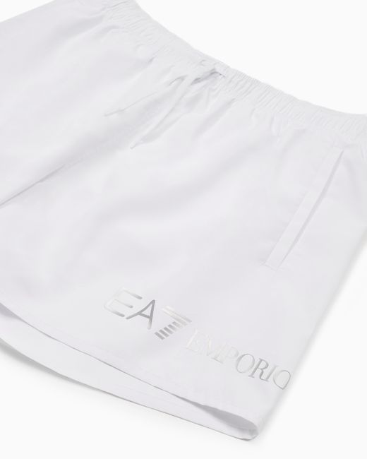EA7 White Swim Shorts With A Drawstring Waist And Side Pockets for men