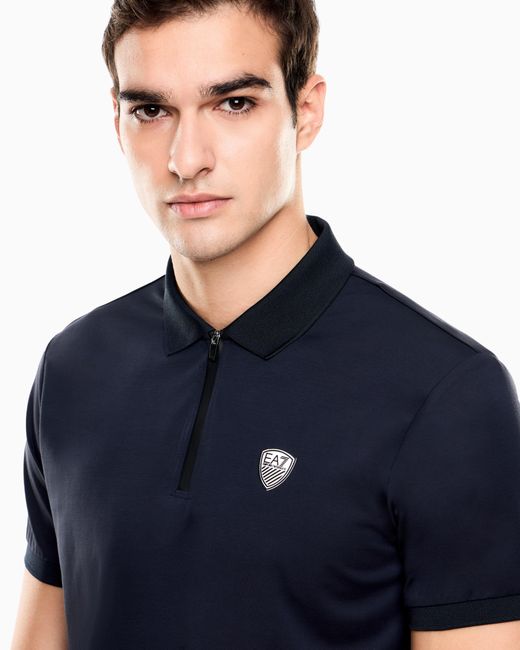 EA7 Blue Slim-Fit Polo Shirt Premium Shield for men