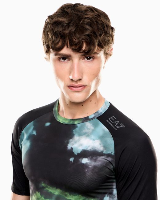 EA7 Blue Dynamic Athlete Printed T-Shirt for men