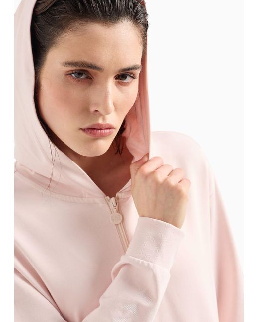 EA7 Pink Logo Series Hooded Sweatshirt In An Asv Organic Cotton Blend