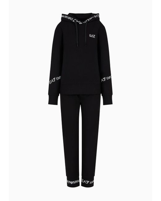 EA7 Black Stretch-cotton Tracksuit With Logo Tape Detail