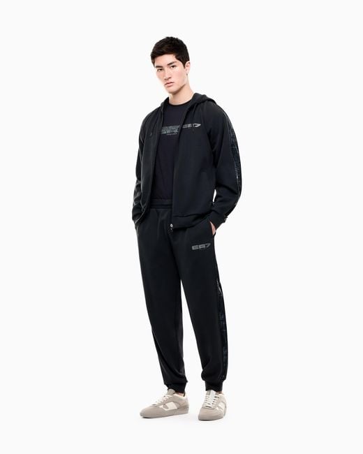EA7 Blue Full-Zip Hoodie Graphic Series Cotton Blend Regular Fit for men