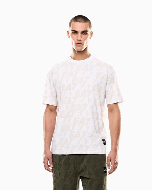 EA7 White Asv Logo Series Organic-Cotton Crew-Neck T-Shirt for men