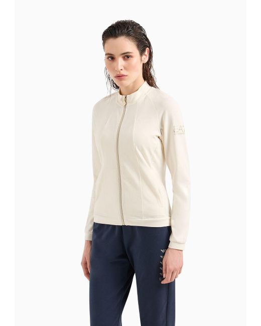 EA7 White Stretch-cotton Core Lady Sweatshirt
