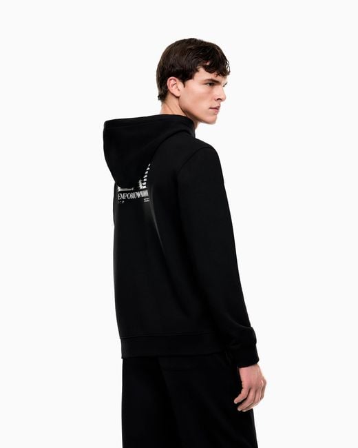 EA7 Blue Visibility Cotton Hooded Sweatshirt for men