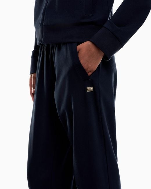 EA7 Blue Cotton Stretch Suit With Zip And Metal Logo Core Lady