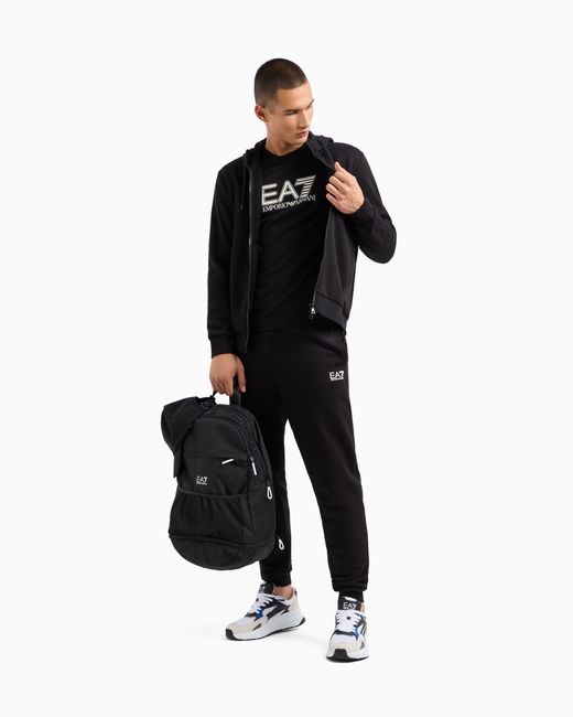 EA7 Black Core Identity Cotton-Blend Hooded Tracksuit for men
