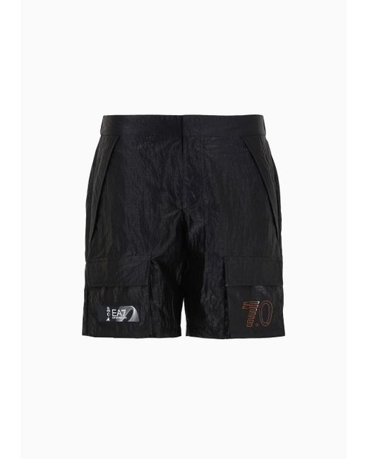 EA7 Black 7.0 Cargo Shorts In Technical Fabric for men