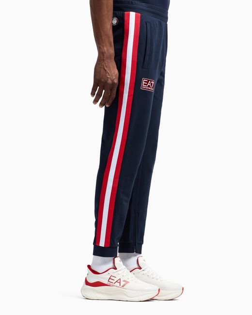 EA7 Blue Olimpia Milano Cotton Fleece Joggers for men