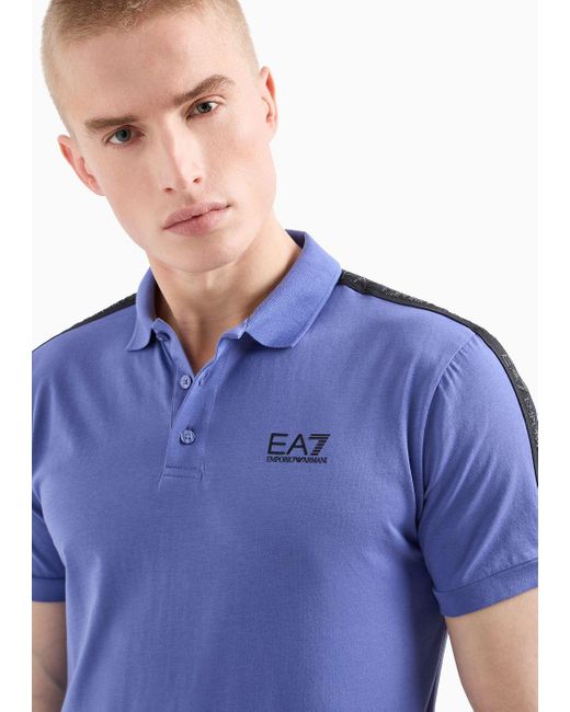 EA7 Blue Logo Series Cotton Polo Shirt for men