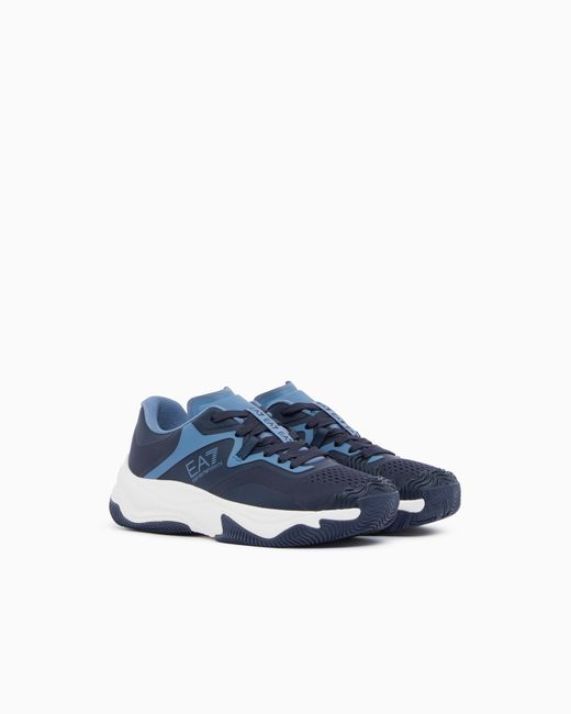 EA7 Blue Running Sneaker With A Breathable Mesh Upper New Padel