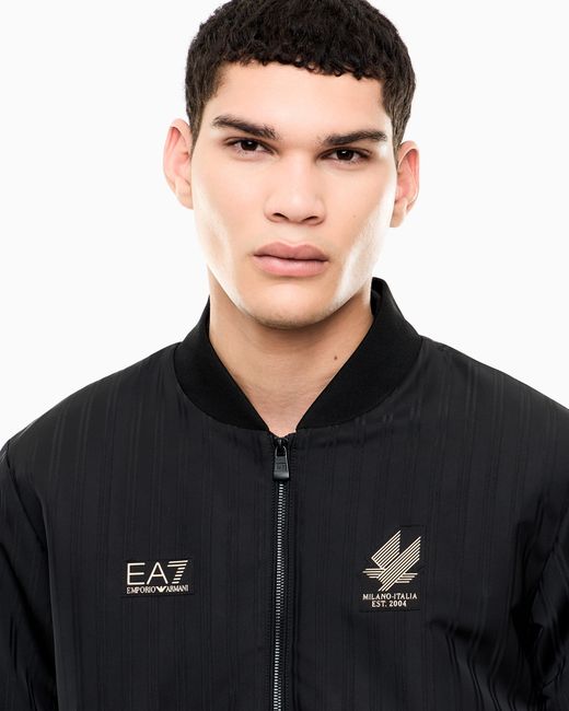 EA7 Blue Bomber Jacket Soccer Regular Fit With Chest Logo for men