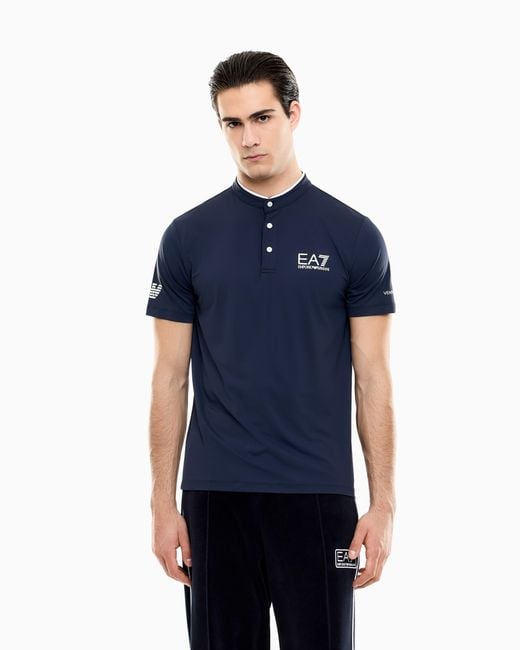 EA7 Blue Ventus7 Polo With Henley Collar Tennis Pro for men