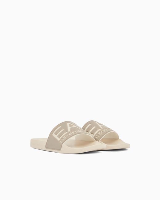 EA7 White Logo Slides With A Wide Band And Anti-Slip Rubber Soles
