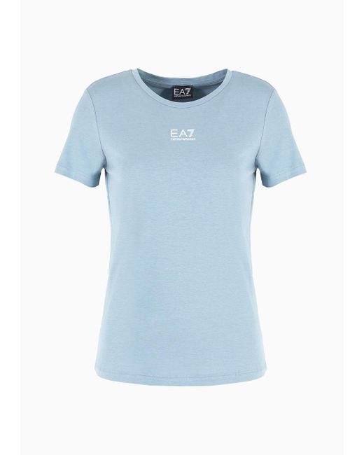 EA7 Blue Logo Series Crew-neck T-shirt In An Asv Organic-cotton Blend