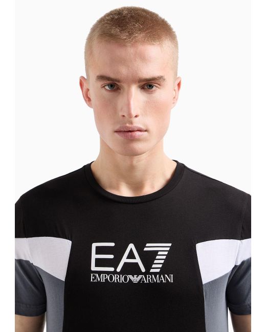 EA7 Black Summer Block Cotton Crew-neck T-shirt for men
