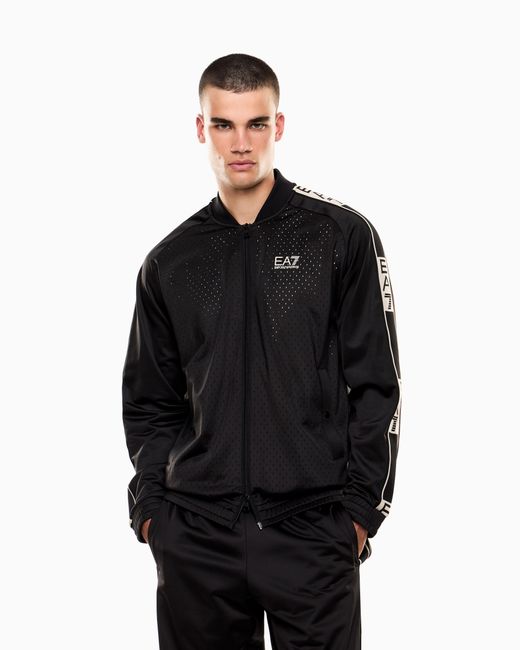 EA7 Black Graphic Series Cotton Zip-Up Sweatshirt for men
