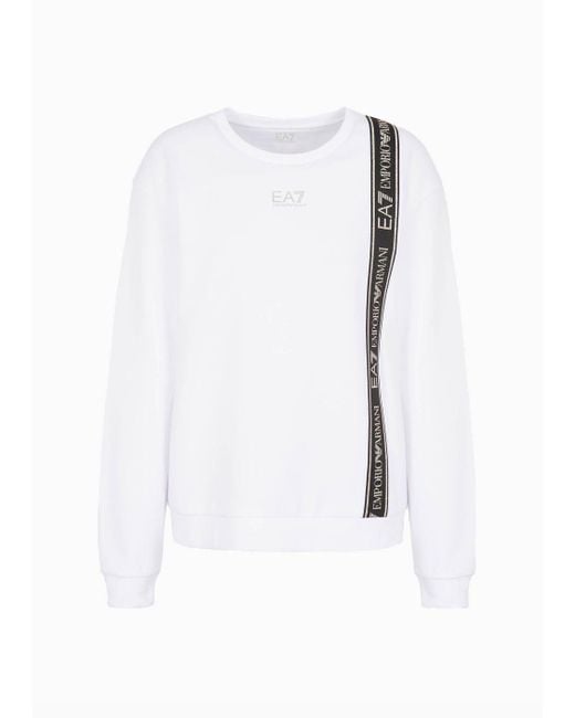 EA7 White Logo Series Recycled Fabric And Cotton Crew-neck Sweatshirt