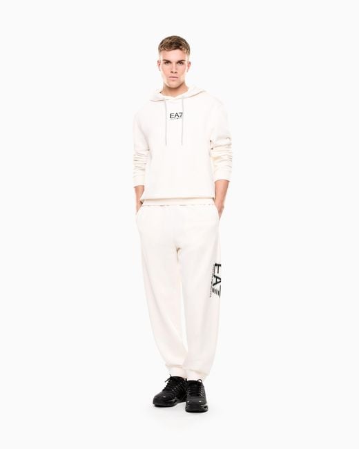 EA7 White Visibility Cotton Hooded Sweatshirt for men