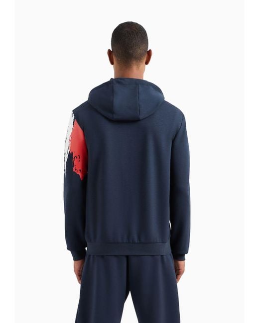 EA7 Blue Graphic Series Printed Hooded Sweatshirt With Flag Print for men