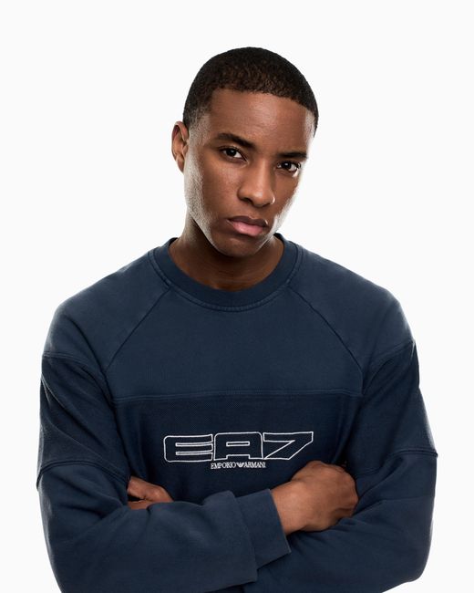 EA7 Blue Pure Cotton Logo Series Sweatshirt for men