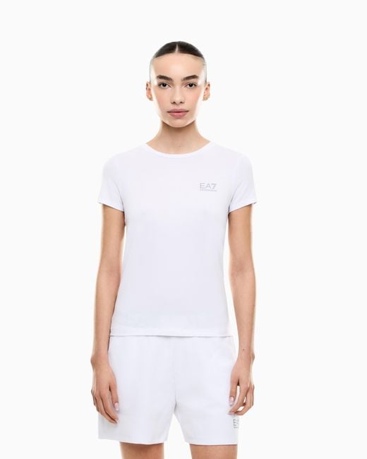 EA7 White Natural Ventus7 Technical Fabric T-Shirt