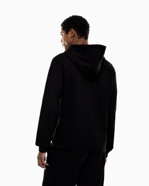 EA7 Black Pure Cotton Hooded Sweatshirt for men
