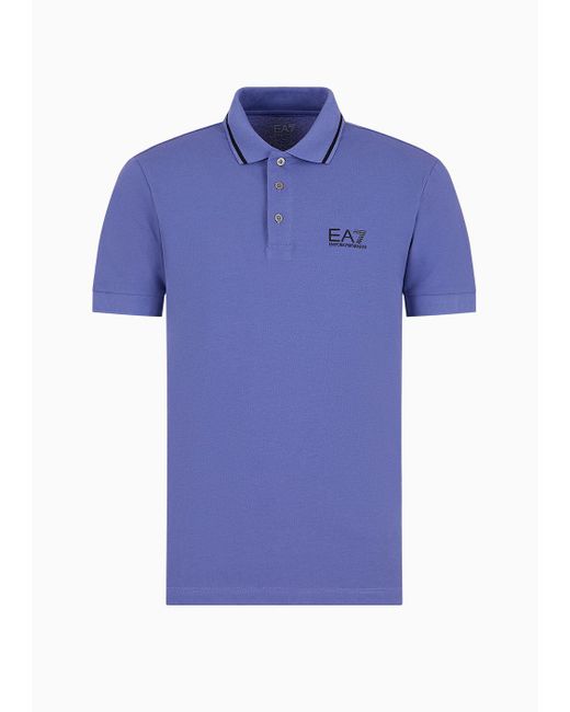 EA7 Blue Core Identity Stretch-cotton Piqué Polo Shirt for men