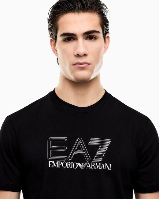 EA7 Black Visibility Cotton-Jersey Crew-Neck T-Shirt for men