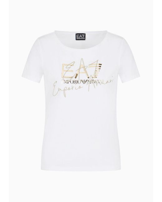 EA7 White Logo Series T-shirt Mit Rundhalsausschnitt Aus Baumwollstretch