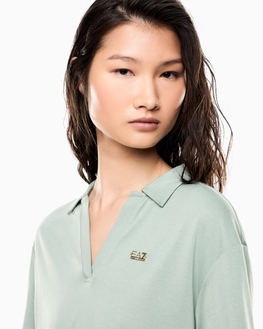 EA7 Blue Core Lady Modal-Blend Polo Shirt