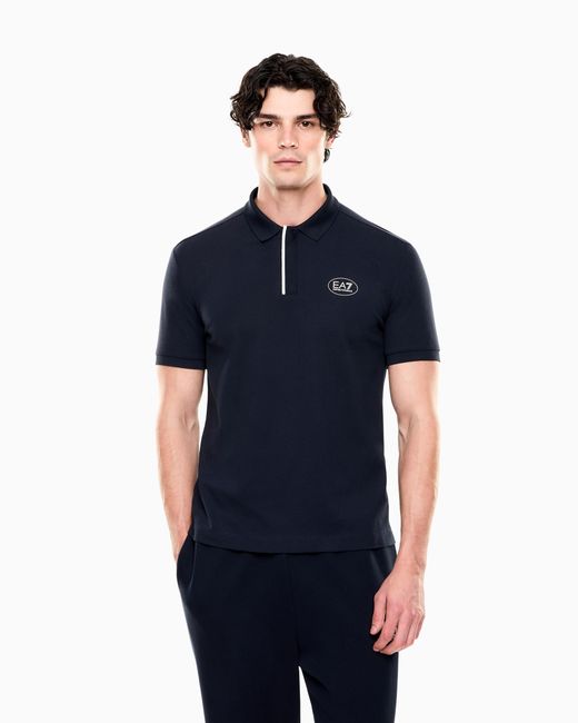 EA7 Blue Tennis Club Stretch Cotton Piqué Polo Shirt for men