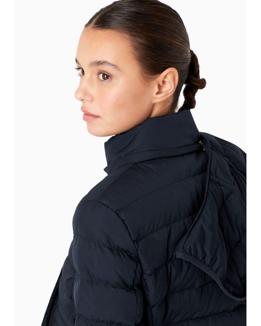 EA7 Blue Core Lady Packable Hooded Puffer Jacket