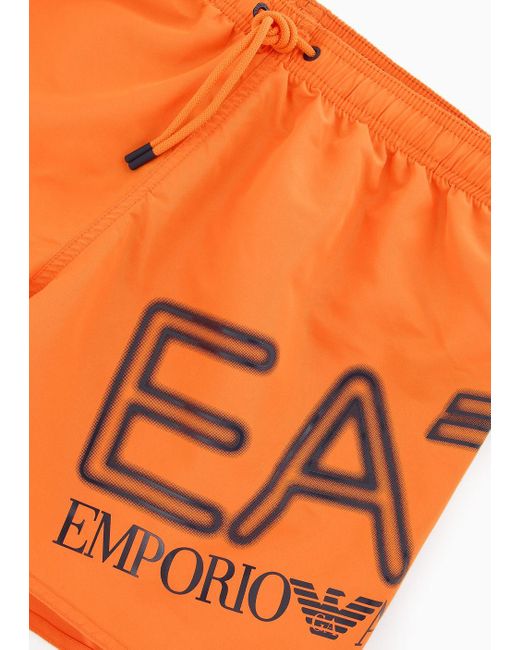 EA7 Orange Asv Swim Trunks With Oversized Logo for men
