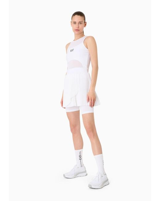 EA7 White Tennis Pro Kleid Aus Ventus7-funktionsgewebe