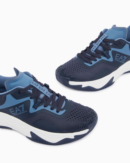 EA7 Blue Running Sneaker With A Breathable Mesh Upper New Padel