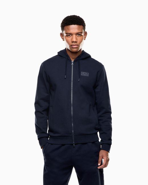 EA7 Blue Logo Series Cotton Hooded, Zip-Up Sweatshirt for men