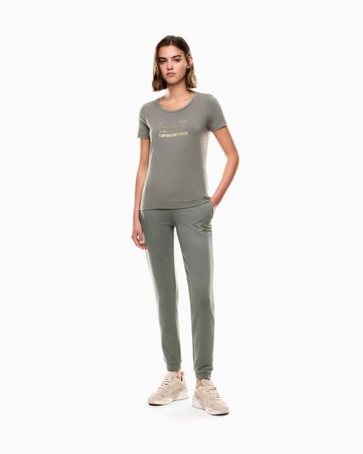 EA7 Gray Evolution Stretch Cotton And Modal Blend T-Shirt With Oversized Logo