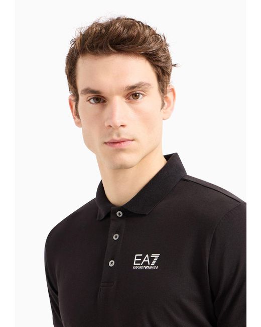 EA7 Visibility Poloshirt Aus Baumwollstretch in Black für Herren