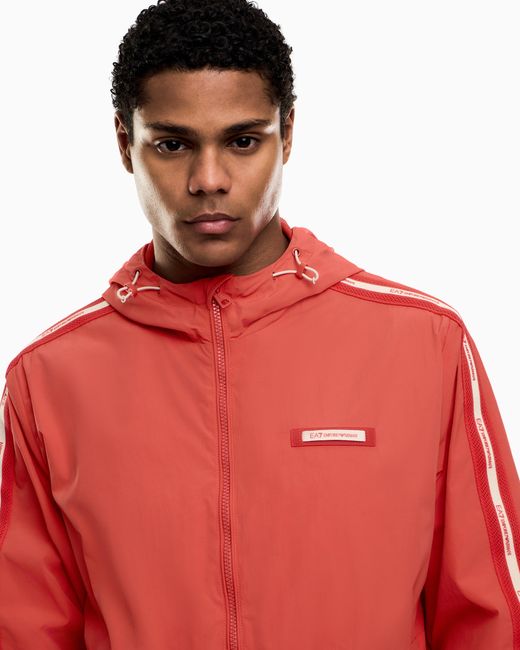 EA7 Red Logo Series Nylon Hooded Jacket for men