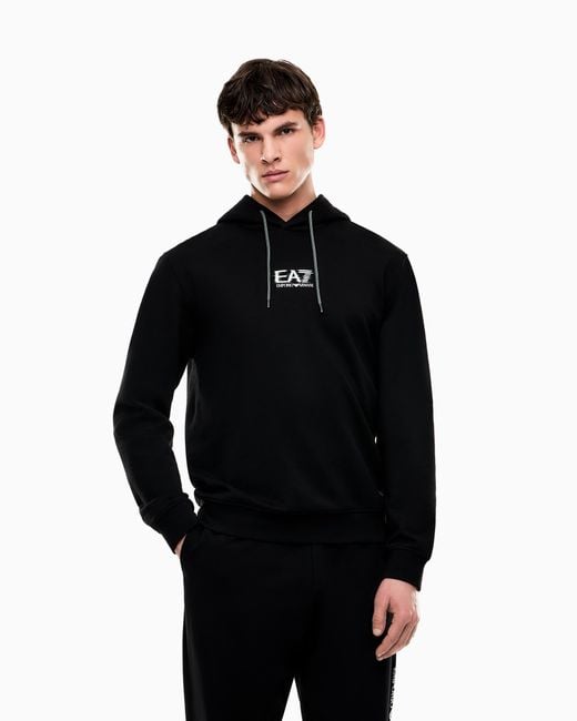 EA7 Blue Visibility Cotton Hooded Sweatshirt for men