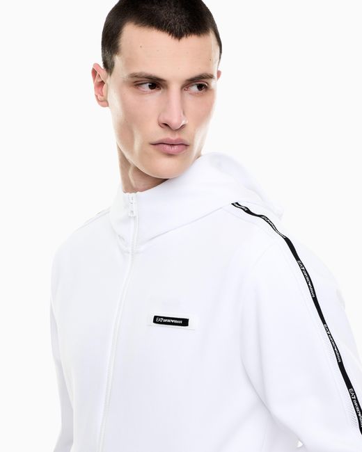 EA7 White Logo Series Cotton-Blend Interlock Hooded Sweatshirt for men