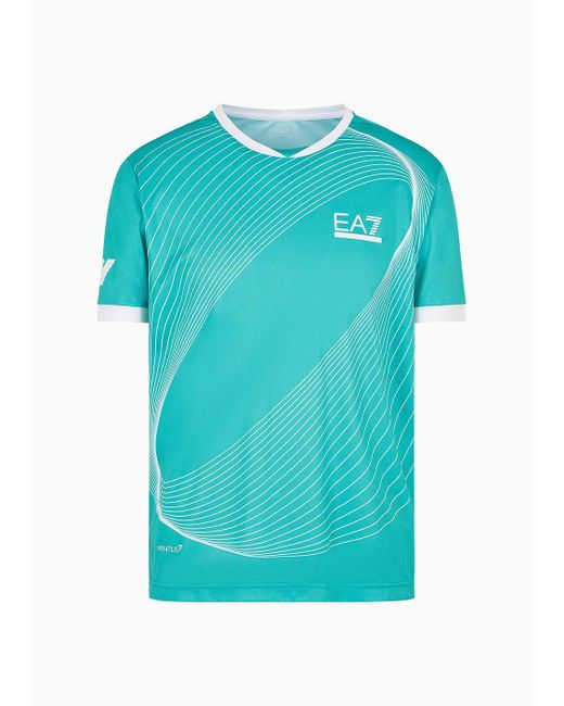 EA7 Blue Tennis Pro Print T-shirt In Ventus7 Technical Fabric for men
