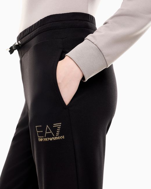 EA7 Black Viscose Joggers With A Studded Logo And Drawstring Evolution