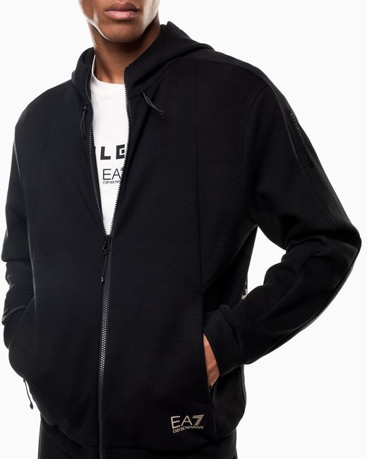EA7 Black Cotton-Blend Hooded Sweatshirt for men