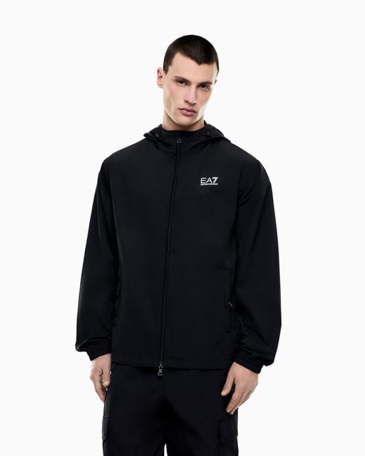 EA7 Black Core Identity Nylon Hooded Sweatshirt for men