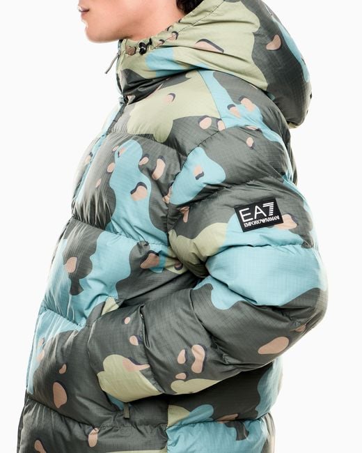 Giacca Imbottita Con Cappuccio di EA7 in Green da Uomo