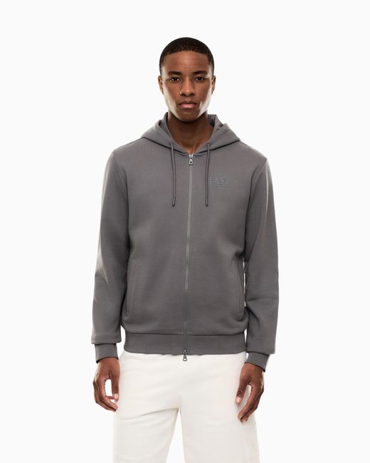 EA7 Gray Logo Series Cotton Hooded, Zip-Up Sweatshirt for men