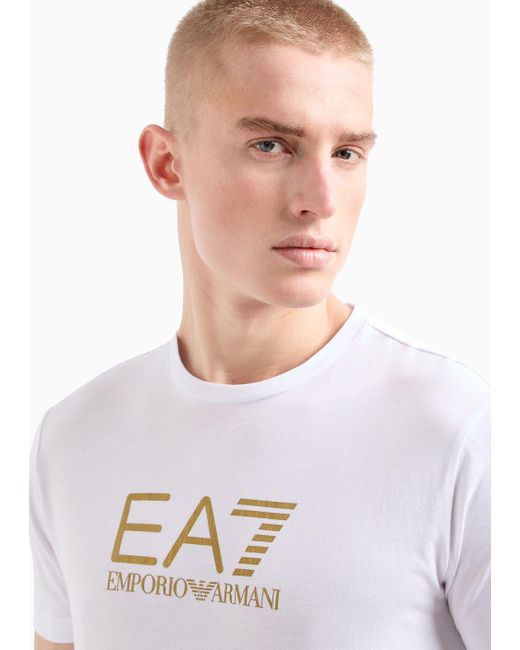 T-shirt Girocollo Gold Label In Cotone Pima di EA7 in White da Uomo