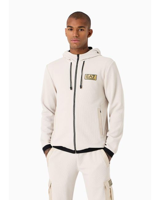 EA7 White Gold Label Stretch Technical Fabric Hooded Sweatshirt for men
